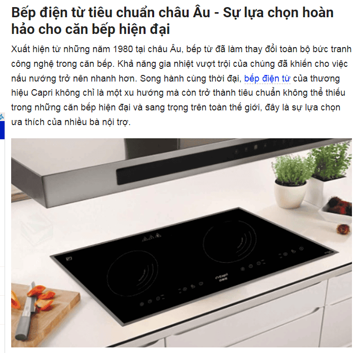 Báo Phụ nữ & Gia đình nói về bếp điện từ Capri